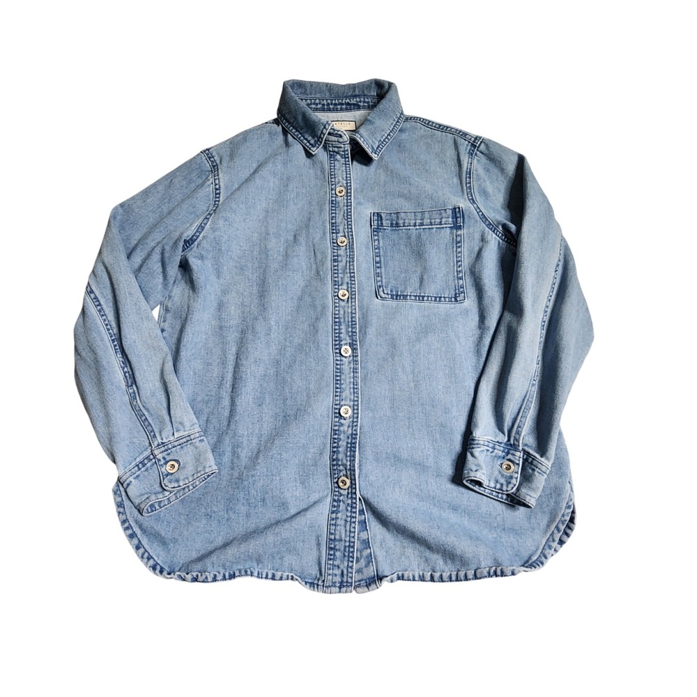 Bagatelle Collection Womens Light Wash Blue Denim Button Down Shirt Small